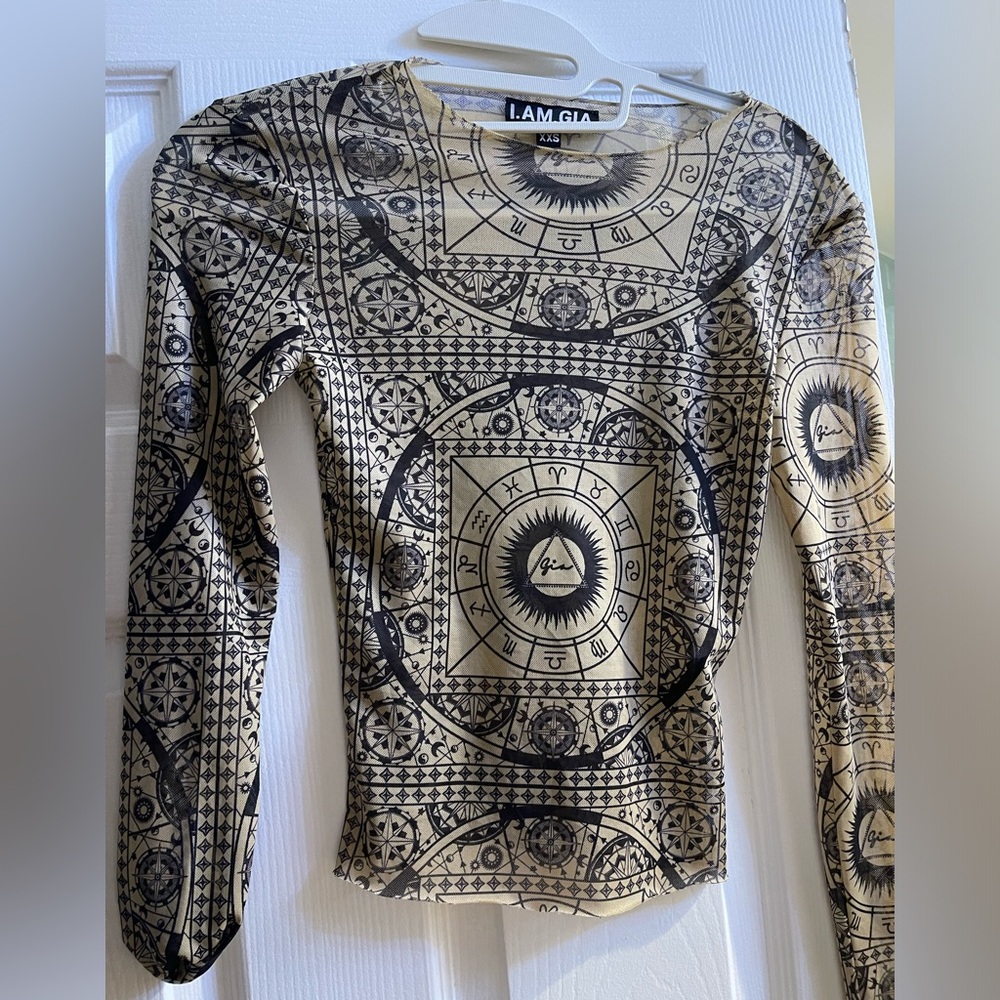 I.AM.GIA Mesh Zodiac Celestial Sheer Long Sleeve Stretch Mesh Club Top XXS/XS